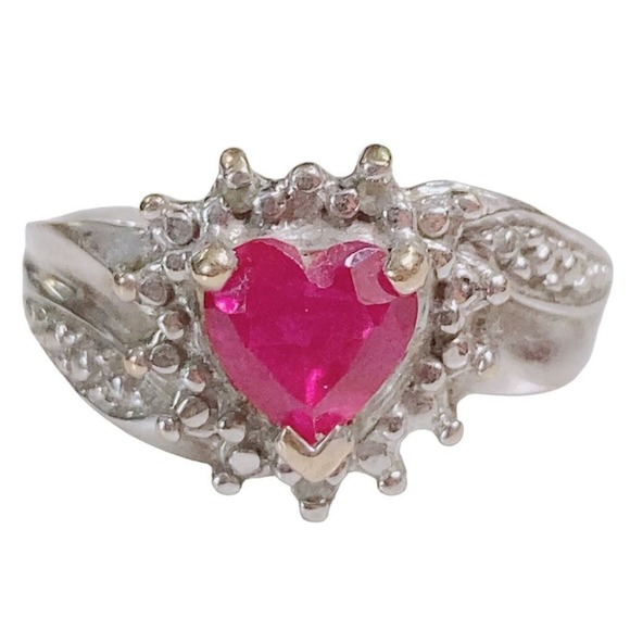 10K White Gold Pink Stone Ring Sz 6